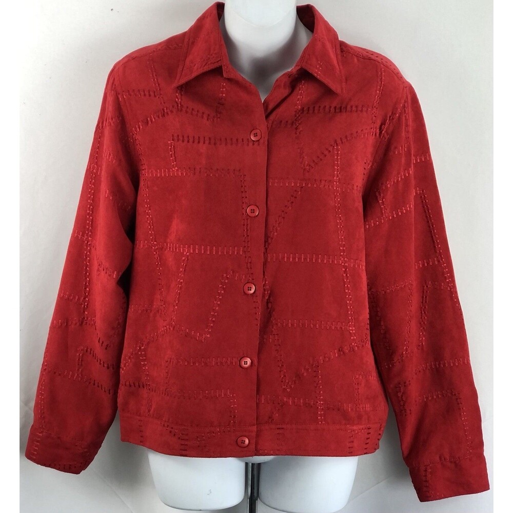 Faux suede light jacket m red patchwork stitching buttonup longsleeve Glam Punk